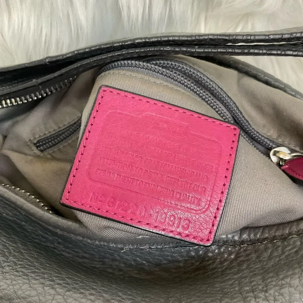 Coach Women's Gray Pebbled Leather Zip Top Shoulder Hobo Bag